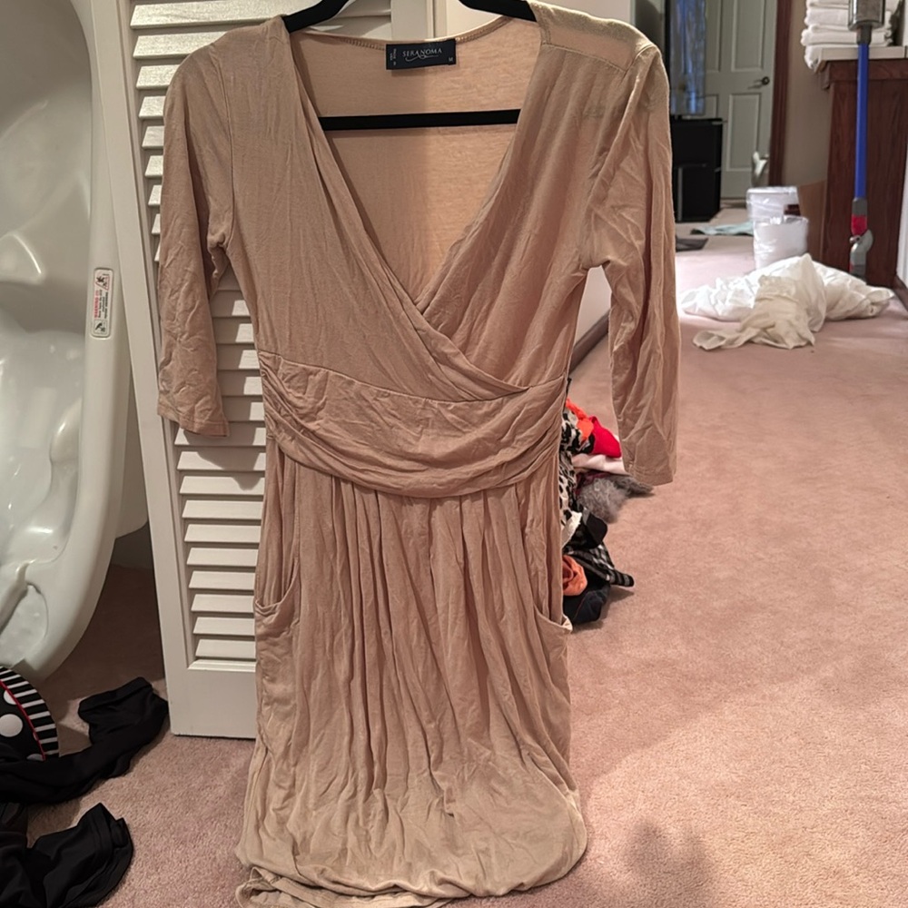 Seranoma tan tight fitting mini dress. Size M.